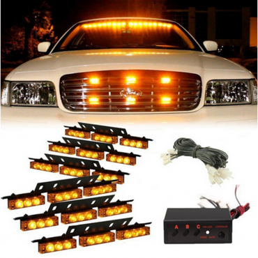 54 LED Emergency Strobe Lights Front Grill Flash Lamps with 3 Flashing Mode Yellow for 12V Vehicles