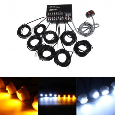 8 LED Bulbs Car Emergency Warning Strobe Light Kit 160W 12V Amber White Bulbs Universal