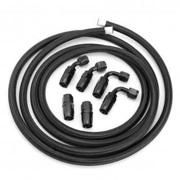 3 Meter AN4 AN6 AN8 AN10 AN12 Stainless Steel Nylon Braided Oil Fuel Line Hose With End Joint Black