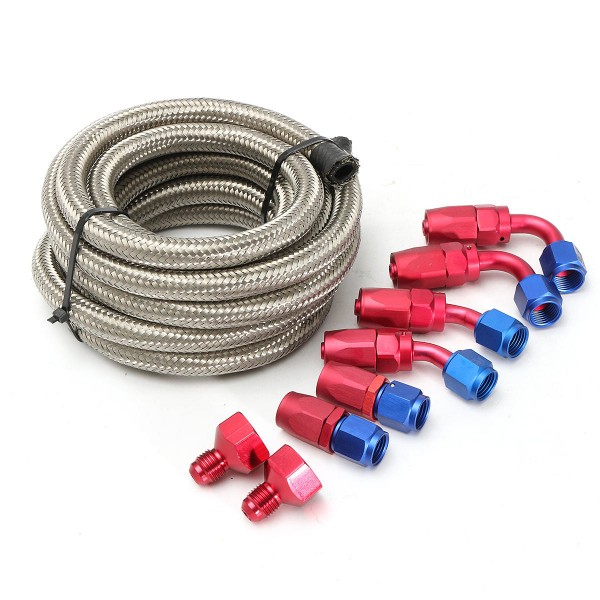 Aluminum Cell AN10-AN6 Fitting Braided Steel Feed/Fuel Gas Tank Return Hose Line Kit