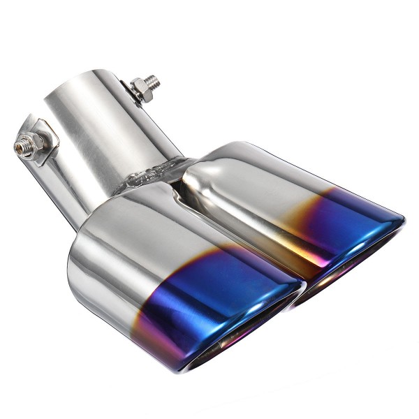 2.5 Inch Blue Car Burnt Dual Exhaust Pipes Polished Stainless Steel