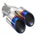 2.5 Inch Blue Car Burnt Dual Exhaust Pipes Polished Stainless Steel