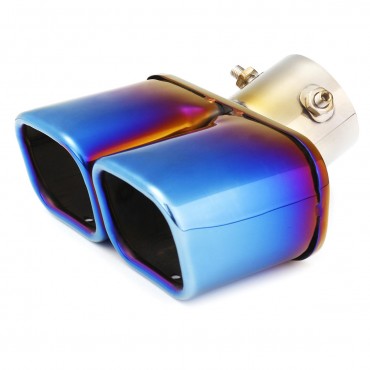 Universal Half-Grilled Blue Double Outlet Exhaust Muffler Tip End Tail Pipe