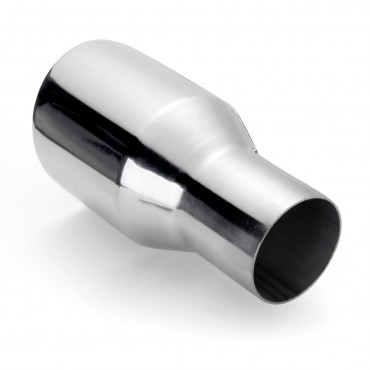 Universal Stainless Steel Exhaust Muffler Double Wall Round Slant 2.25 Inch Inelt 3.5 Inch Outlet
