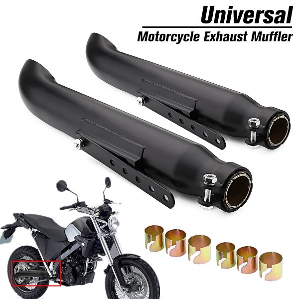 2X Motorcycle Exhaust Muffler Pipe Tip Retro Vintage Rear Pipe Tube Black For Bobbers