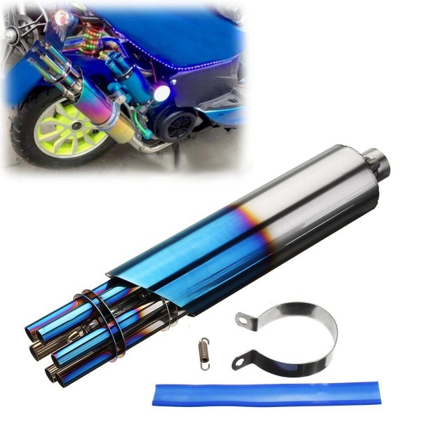 32mm Motorcycle Exhaust Muffler Machine Rotating Vent Pipe Blue Stainless Steel