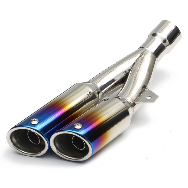 38mm-51mm Muffler Exhaust Tailpipe Double Twin Tip Steel Motorcycle Universal