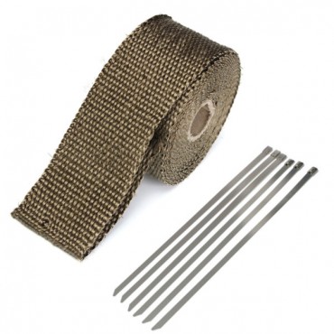 50mmx5m Exhaust Heat Wrap Insulation Pipe Tape Titanium Glass Fiber With 6 Stainless Ties