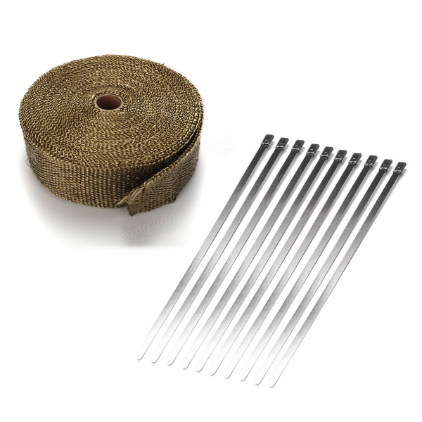 Titanium Header Exhaust Heat Wrap Tape Protection with Stainless Steel Zip Ties