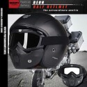 Retro Motorcycle Matte Black Helmet Safety Male With Goggles