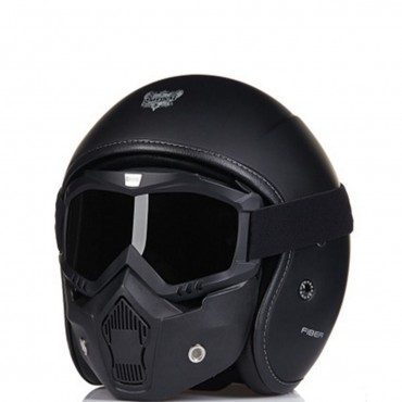 Retro Motorcycle Matte Black Helmet Safety Male With Goggles