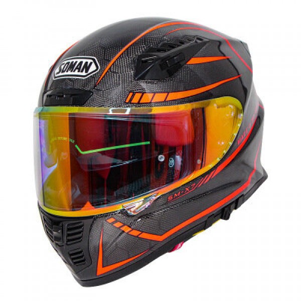 24K Carbon Fiber Fluorescent Len Motorcycle Helmet Full Face Moto Casco Motor bike Racing Casque Cycling Capacete X7