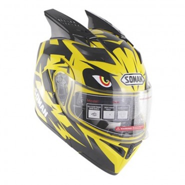 Motorcycle Full Face Helmet Dual Lens Anti-UV Anti-Scratch With Horn