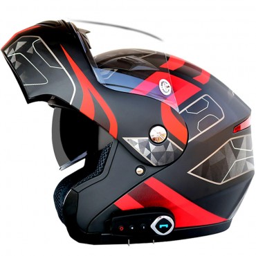 Waterproof Motorcycle Full Face Helmet With bluetooth Music FM Double Visors Removable