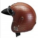 3/4 Face Mask PU Leather Motorcycle Helmet M/ L/ XL Visor Alligator skin Pattern