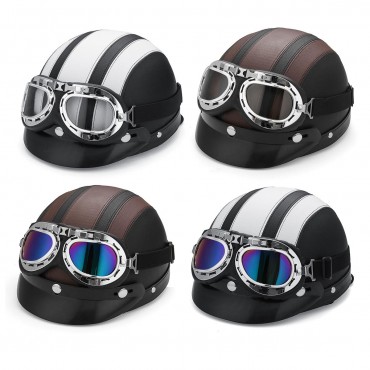 Motorcycle Scooter Half Helmet Hat Open Face Shield Visor With Sun UV Goggles