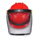 Red Safety Helmet Full Face Mask Chainsaw Brushcutte Mesh For Lawn Mower Trimmer Brush Cutter