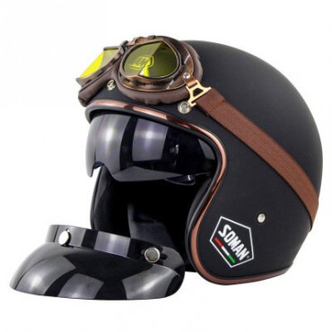 Retro Half Face Helmet Safety Motorcycle Scooter Vintage Motorcycles Helmett Riding For Men And Women With Free Goggles