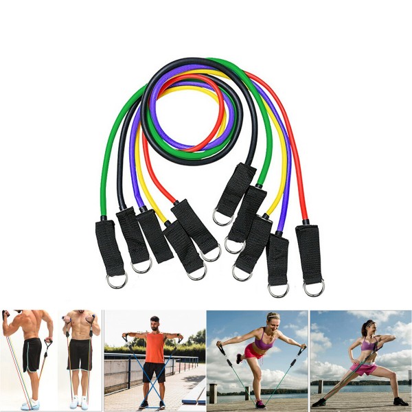 11Pcs Natural Rubber Latex Fitness Resistance Bands Exercise Elastic Pull String Work Exercise Yoga Training Set