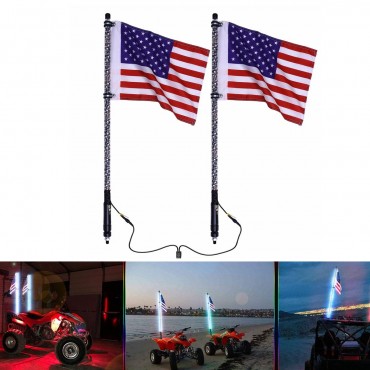 2pcs 4ft Lighted LED Whip Light 20 Color RGB Flagpole Strip Lamp With Flag & Remote For Jeep ATV UTV