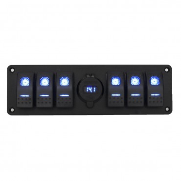 6 Gang Rocker Switch Panel with QC 3.0 USB Charger Voltmeter