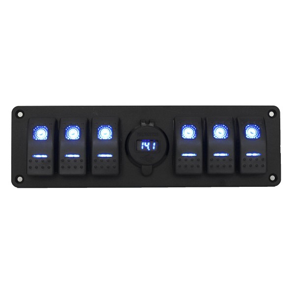 6 Gang Rocker Switch Panel with QC 3.0 USB Charger Voltmeter