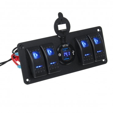 6 Gang Rocker Switch Panel with USB Charger Voltmeter