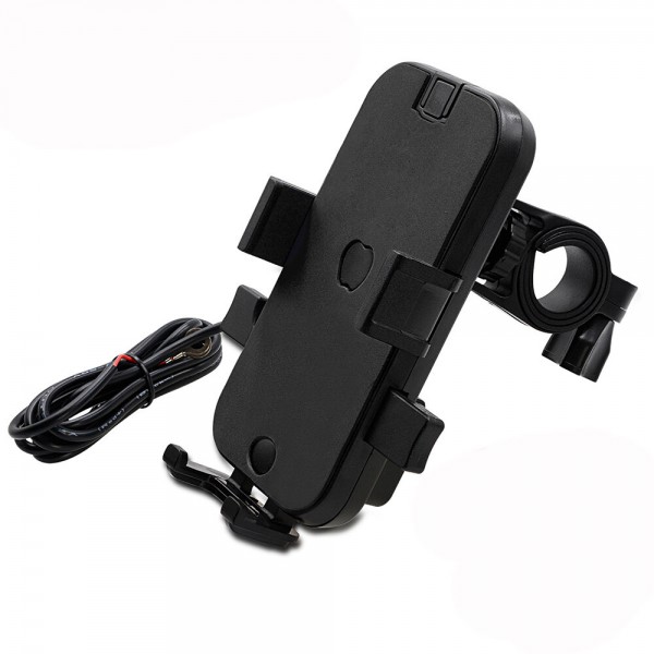 12V 2.1A Dual USB Charger GPS Phone Holder Handlebar Mount Bracket Universal Automatic Lock For Motorcycle Bike Electric Scooter