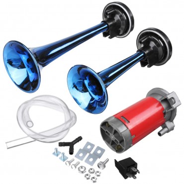24V 178dB Blue Dual Tube Super Loud Air Horn Trumpet with Compressor For Car Truck Boat Train