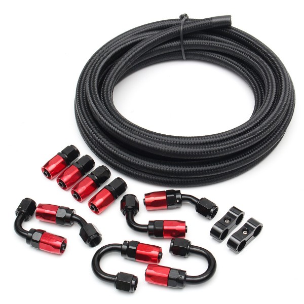 5M AN6 Stainless Steel Braided Oil Fuel Line Hose with Fitting End Adapter Kit Set