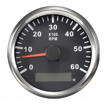 12/24V 85mm 6000 RPM Boat Meter Tachometer Hourmeter Black