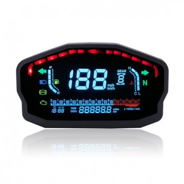 12V 14000RMP Motorcycle Digital LCD Speedometer Odometer Water Temperature Oil Gauge 2 / 4 Cylinders Waterproof