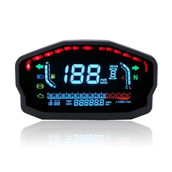 12V 14000RMP Motorcycle Digital LCD Speedometer Odometer Water Temperature Oil Gauge 2 / 4 Cylinders Waterproof