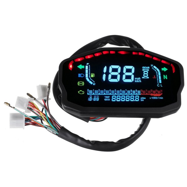 12V LCD Digital Odometer Speedometer Tachometer Motorcycle Cylinder Universal