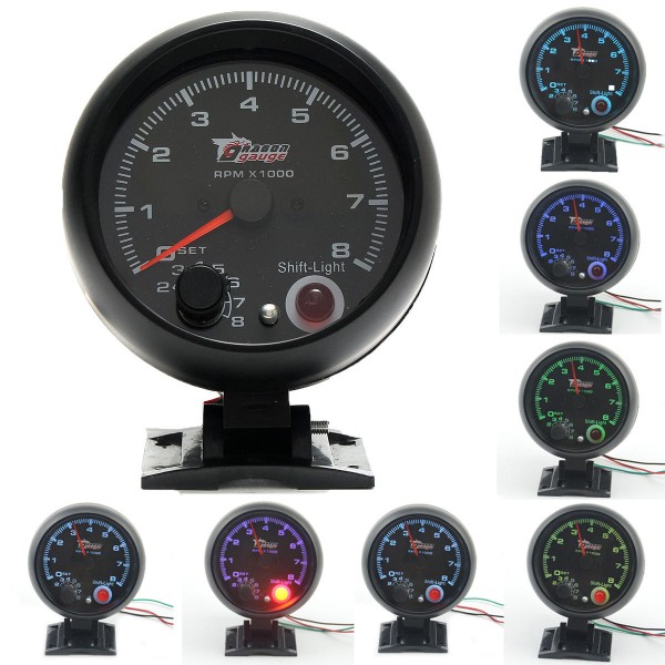 3.75inch 95mm LED Tachometer Tacho Gauge Meter 0-8000 RPM 7 Color Shift Light