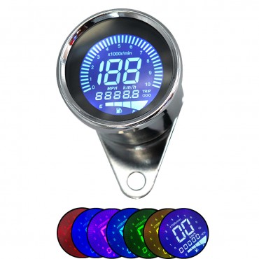 4 In 1 Motorcycle Digital Odometer Speedometer Tachometer RPM Fuel Level Gauge MPH KM/H 7 Colors Universal