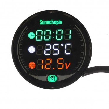 9V-24V 5-in-1 LED Night Vision USB Charger Voltage Meter Timer Temperature Display Table For Motorcycle ATV UTV Automobile