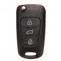 Three Button Flip Key Case Shell for Hyundai i20 i30 Black with Blade