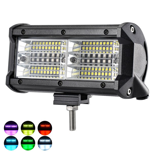 144W 7 Inch RGB LED Work Light Bar Driving Fog Lamp 10-32V For 4WD SUV Truck UTE Offroad ATV