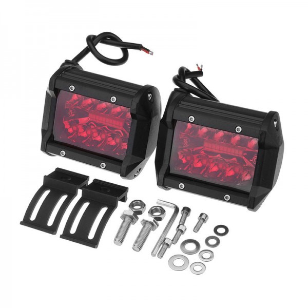 Pair Red 4Inch Tri Row 60W 20 LED Work Light Bar Flood Spot Combo Lamp for Car Offroad SUV