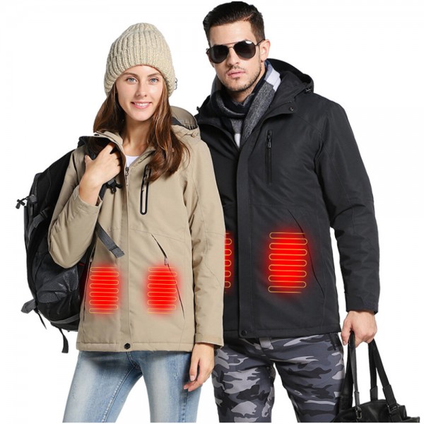 25-55℃ Hooded Electric Heated Coat USB Charging Smart Heating Long Sleeve Jackets Winter Thicken Warm Men Women Outdoor Hiking Waterproof Mountaineering Clothes