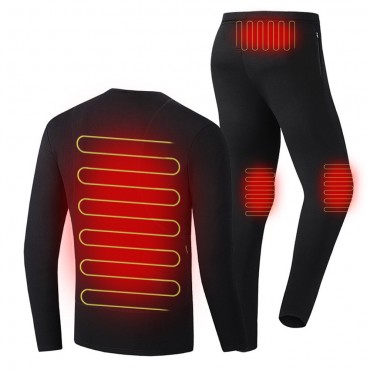 30-50° 86-122 Men Women Electric Heated Underclothes Set Shirt + Trouser Velvet Lined Underwear Winter Warm Heating Clothing Thermal Outdoor Hiking Skiing Motorcycle Cycling Tops Pants Suit