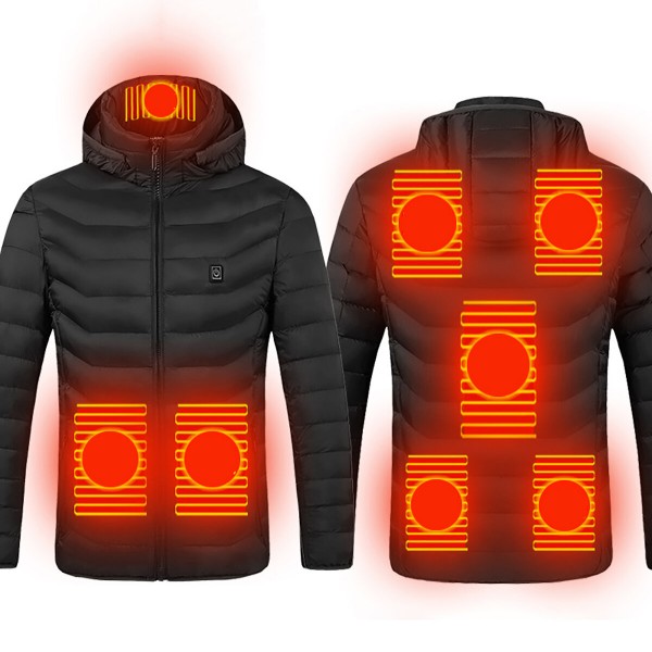 8 Heating Zones USB Unisex Electric Heated Coat Winter Warm Hooded Jacket