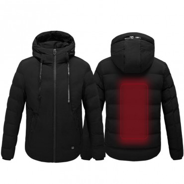 Electric USB Heated Warm Back Cervical Spine Hooded Winter Wadded Jacket Motorcycle Skiing Riding Coat