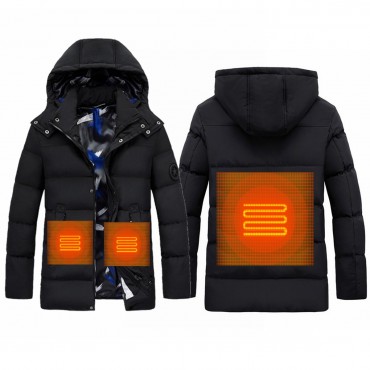 Electric Unisex Heating Hooded Coats Winter Warm Heated Jacket Detachable Cap M-5XL