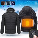 Mens USB Heated Warm Back Hooded Winter Jacket Motorcycle Skiing Riding Coat