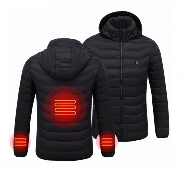 Mens Women USB Heated Warm Back Hand Wrist Hooded Winter Jacket Motorcycle Skiing Riding Coat