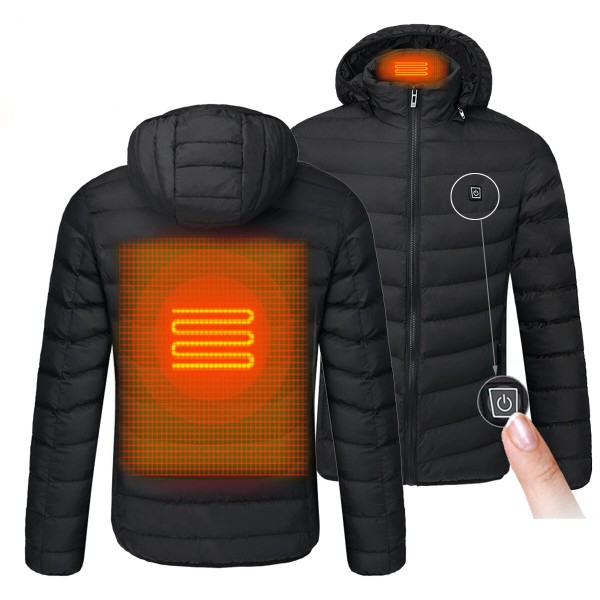 S/M/4XL Mens USB Heated Warm Back Cervical Spine Hooded Winter Jacket Motorcycle Skiing Riding Coat