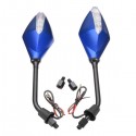 8mm 10mm Pair Motorcycle Rear View Mirrors Side Wind 12V LED Indicator Light Turn Signal