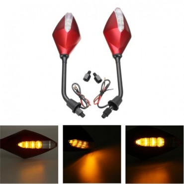8mm 10mm Pair Motorcycle Rear View Mirrors Side Wind 12V LED Indicator Light Turn Signal